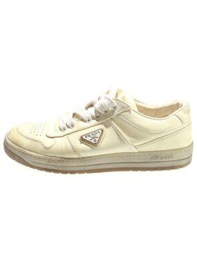 Prada Downtown Triangle Logo Leather Sneakers Ivory 792